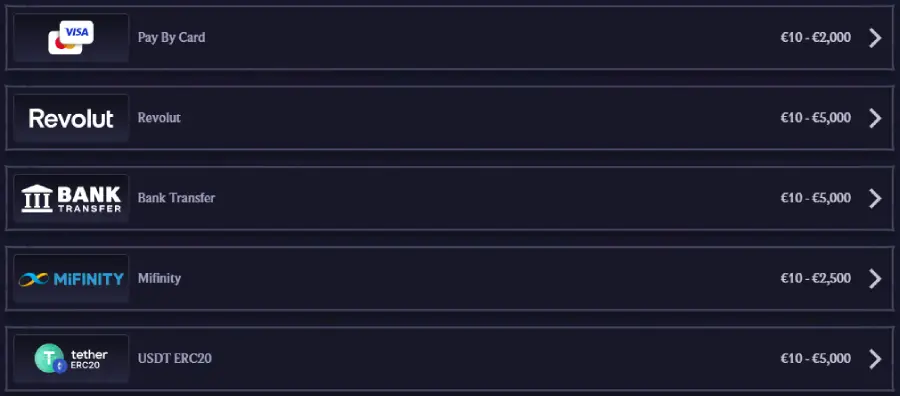 LolaJack Casino Deposit method