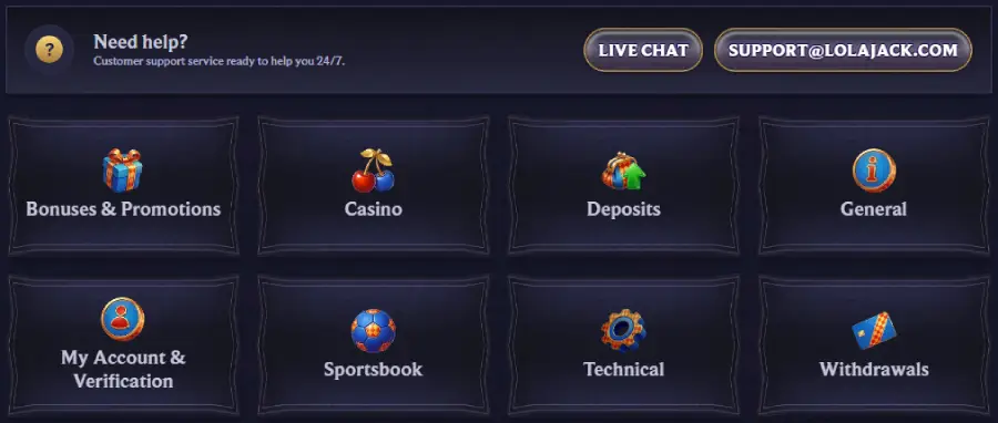 LolaJack Casino Support